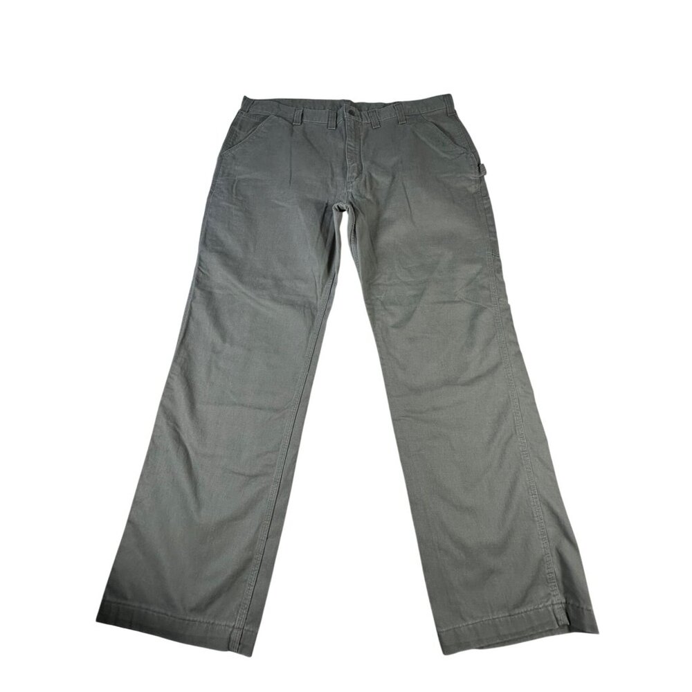 Carhartt Mens Green Cotton Work Pants 44x34 Durable & Comfortable Zip Straight